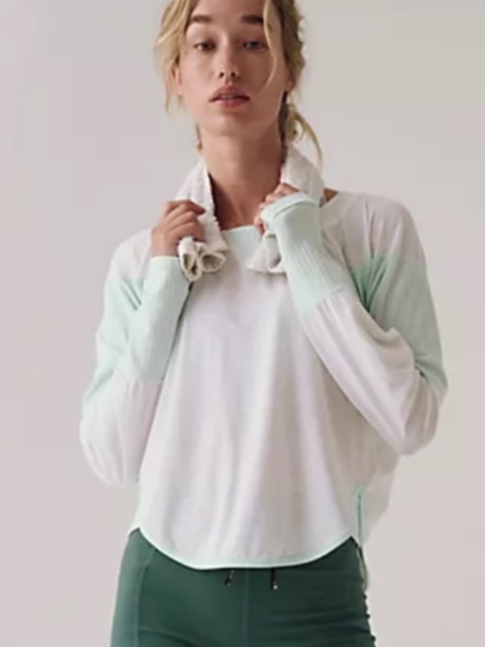 NWT | FREE PEOPLE Movement Spotlight Long Sleeve Layer Top White & Mint | Small